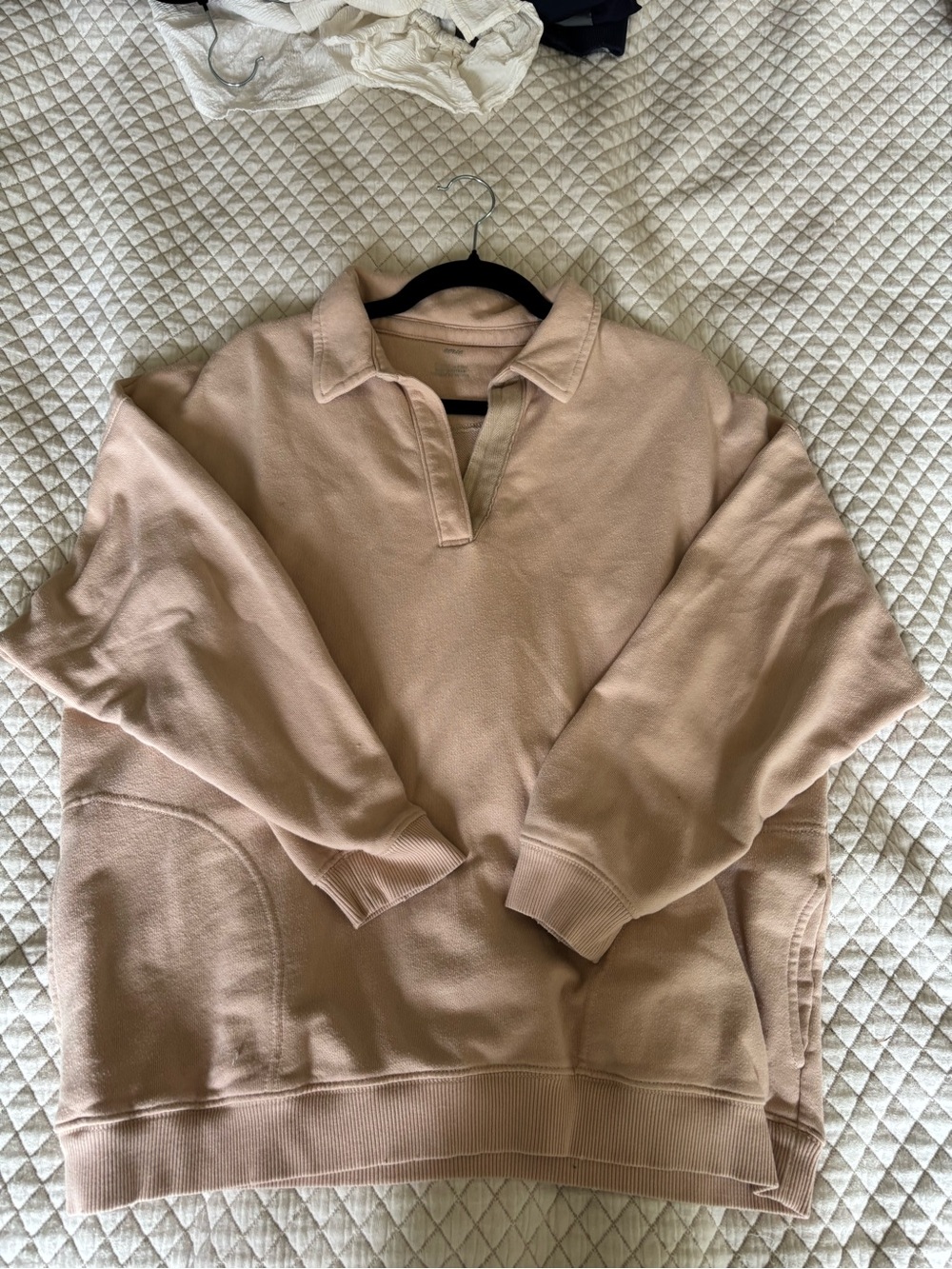 Aerie Collared Pullover Sweatshirt in Soft Beige